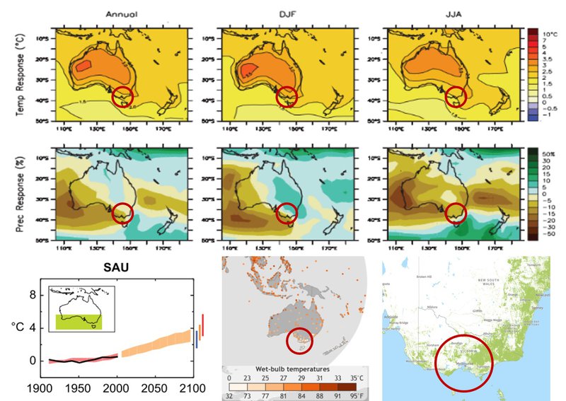 Melbourne climate projections temp effects larger